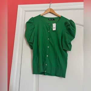 NEW YORK & CO Women’s Medium Green Puff Sleeve Sweater. NWT!